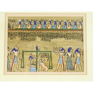 Weighing of the Heart Egyptian Funeral Painted Papyrus Framed Wall Hanging Art